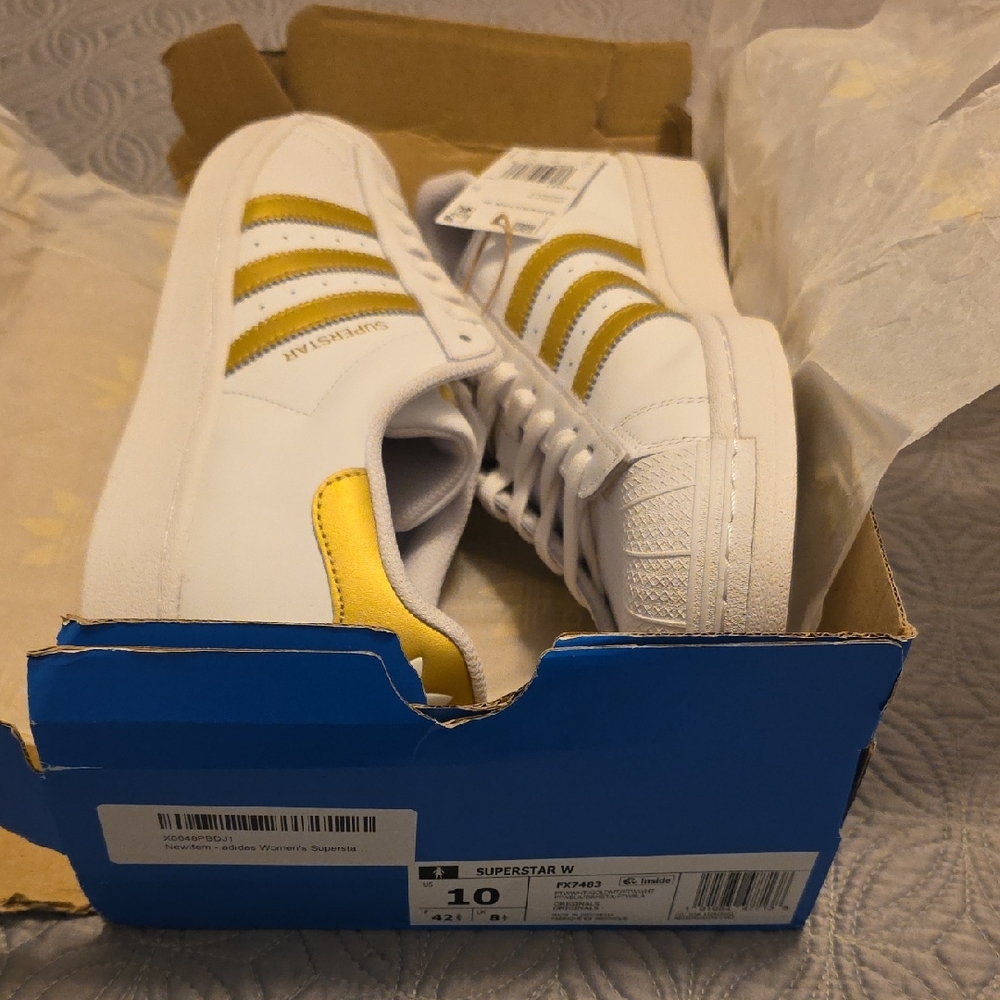 Adidas Superstar White with Gold Stripes